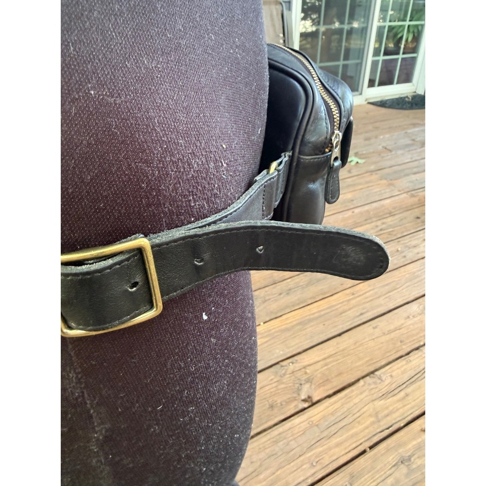 Rare Vintage Coach Black Leather Belt Bag Waist Pack Turnlock Brass Hardware - Picture 7 of 16